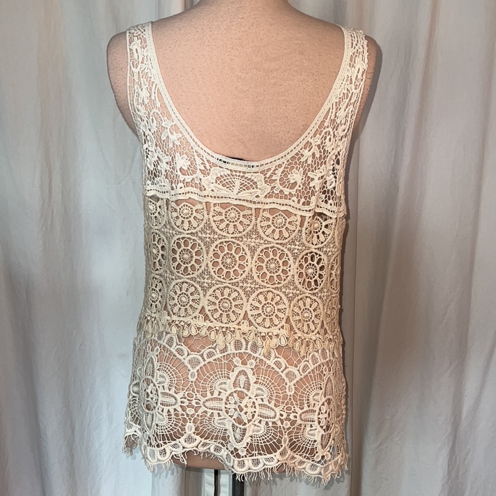 crochet top 2 tone beige Ultra Pink Brand see through - Picture 3 of 8